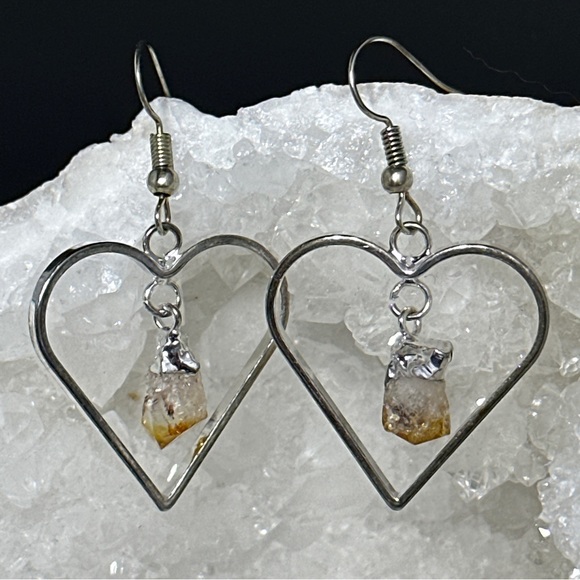 Heart Shaped Citrine Point Earrings - Picture 10 of 16